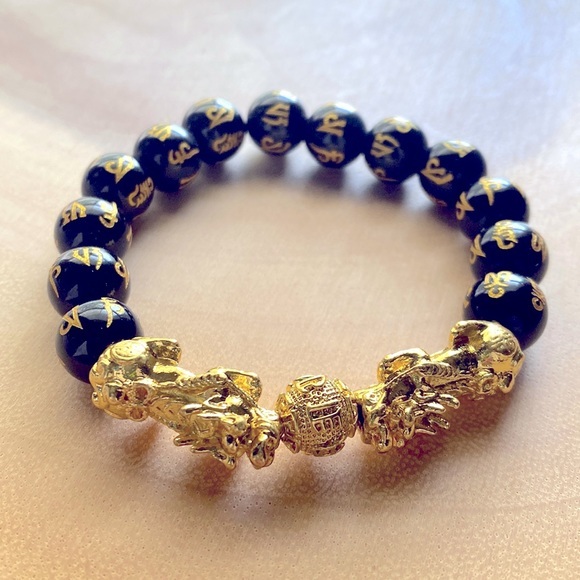 Feng Shui Black Obsidian Wealth Bracelet 12mm Beaded Pi Xiu Bracelet - Picture 4 of 11